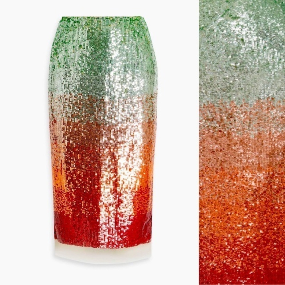 Oscar De La Renta Dégradé Sequined Tulle Miidi Skirt, size 10 NWT